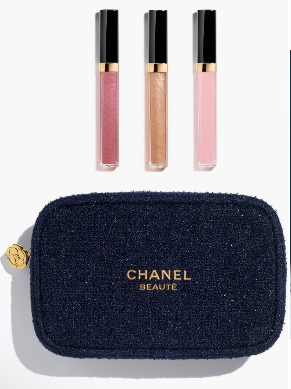 NWT Chanel gloss up lip set , cosmetic tweed pouch included